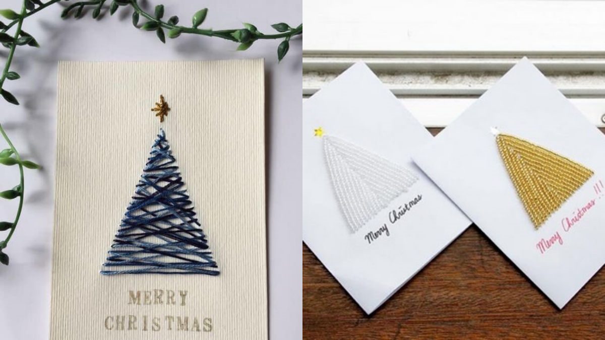 Dùng len trang trí thiệp Noel