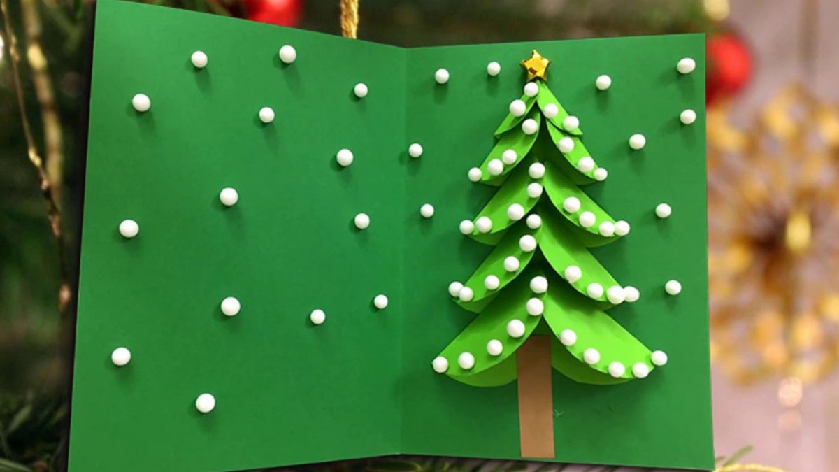 Thiệp cây thông Noel 3D đính hạt cườm