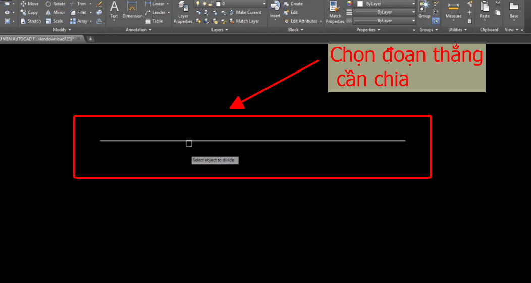 Chọn đoạn thẳng sử dụng lệnh chia đều