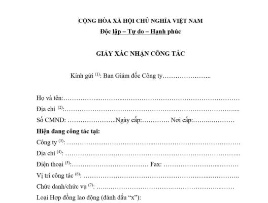 Mẫu giấy xác nhận công tác tại công ty