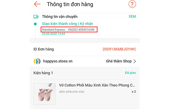 Hướng dẫn tra mã vận đơn Standard Express trên Shopee