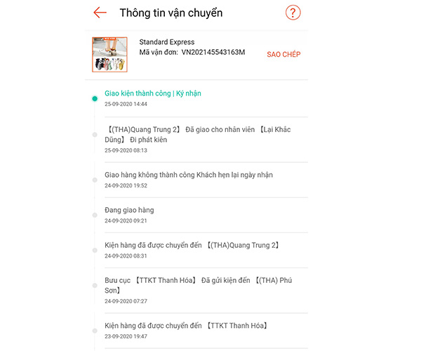 Xem chi tiết trạng thái đơn hàng