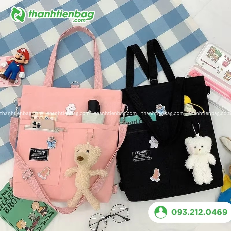 túi vải đeo chéo phối vai xách